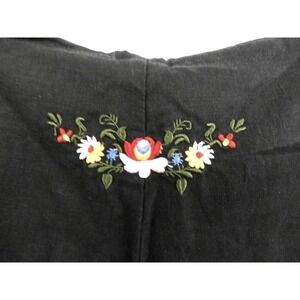 DEREK HEART Black Linen Pants XL / 32 Drawstring Wide Straight Leg Embroidered